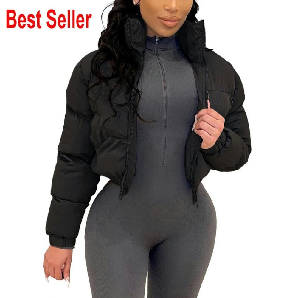 Cropped Puffer Jacket Quilted Lightweight Winter Coat Zip Up Chic